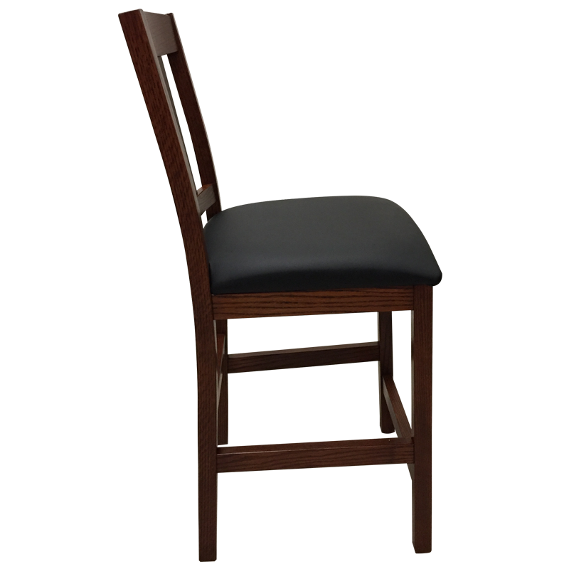 Amish made Old Mission 24" Barstool with Leather Seat in Solid Oak - side view | Oak For Less® Furniture & Amish Furniture Creations ™