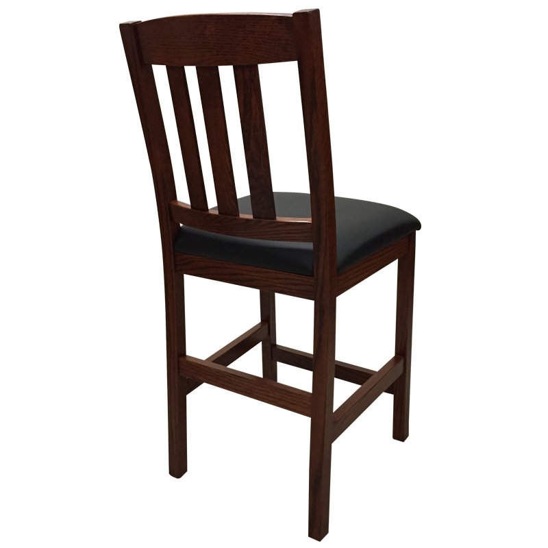 Amish made Old Mission 24" Barstool with Leather Seat in Solid Oak - back view | Oak For Less® Furniture & Amish Furniture Creations ™